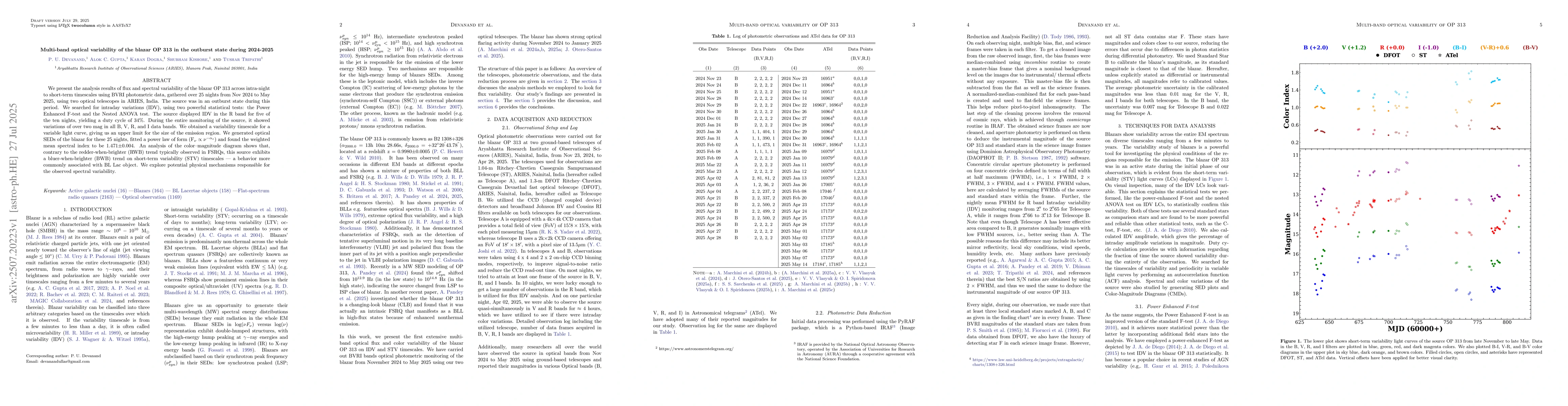 Thumbnail for Multi-band optical variability of the blazar OP 313 in the outburst
  state during 2024-2025