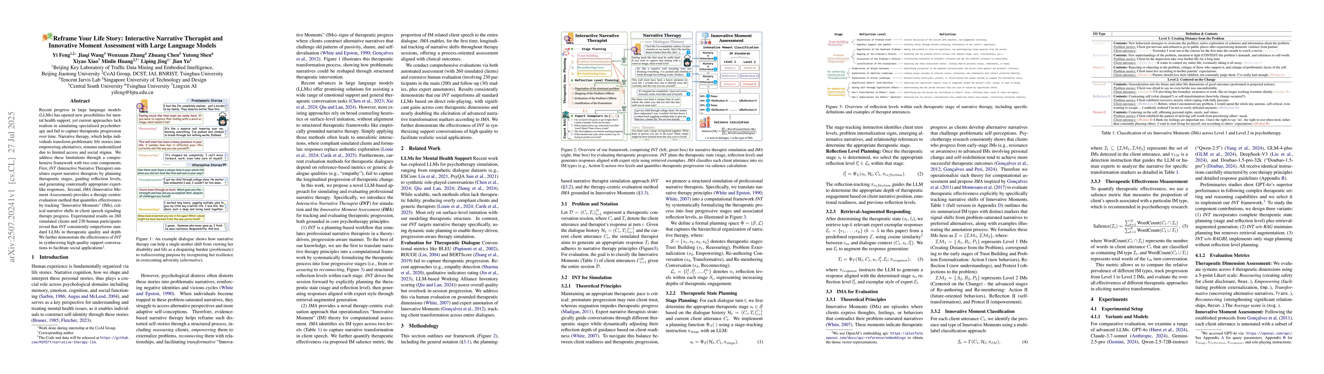 Thumbnail for Reframe Your Life Story: Interactive Narrative Therapist and Innovative
  Moment Assessment with Large Language Models