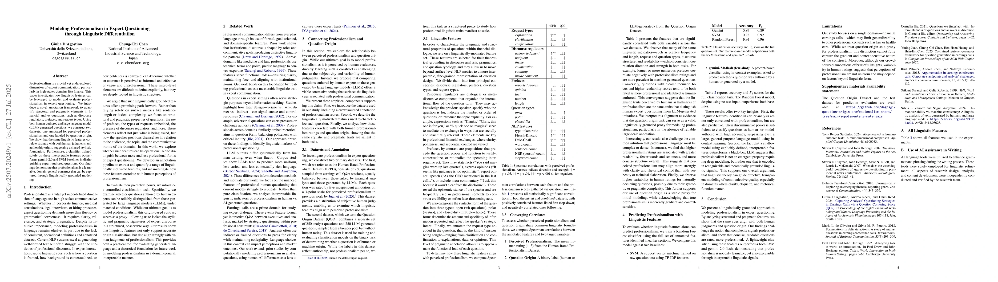 Thumbnail for Modeling Professionalism in Expert Questioning through Linguistic
  Differentiation