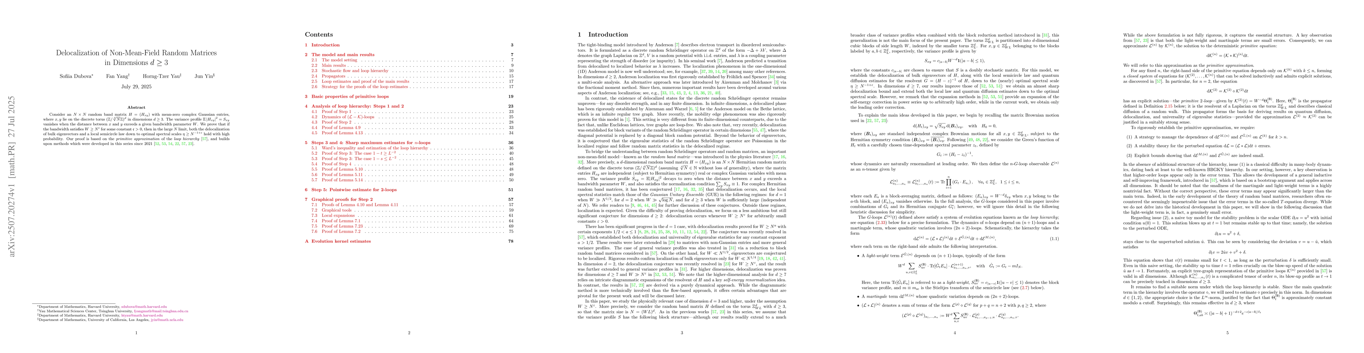 Thumbnail for Delocalization of Non-Mean-Field Random Matrices in Dimensions $d\ge 3$