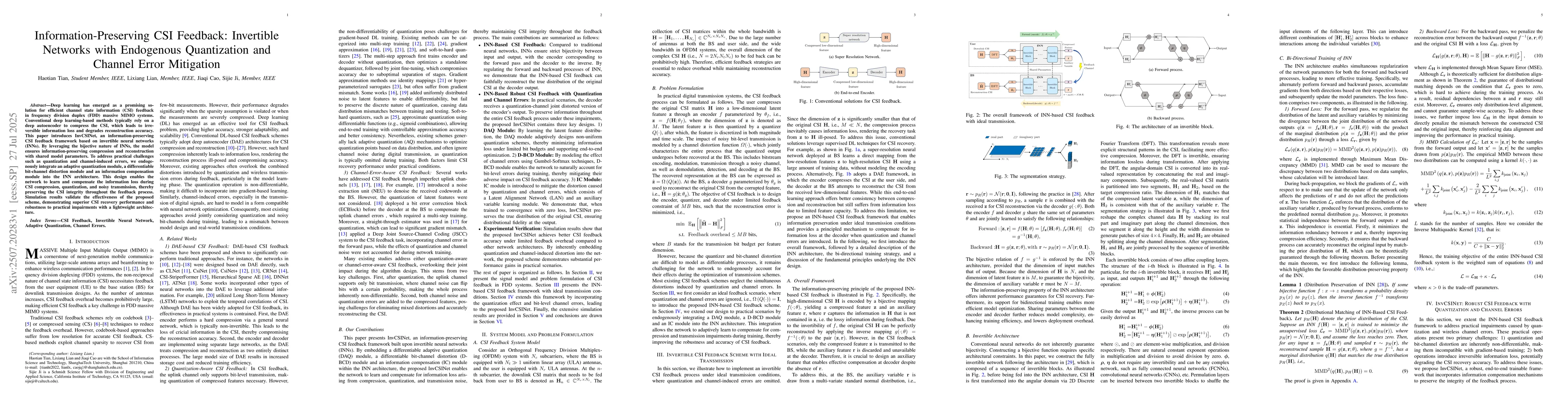 Thumbnail for Information-Preserving CSI Feedback: Invertible Networks with Endogenous
  Quantization and Channel Error Mitigation