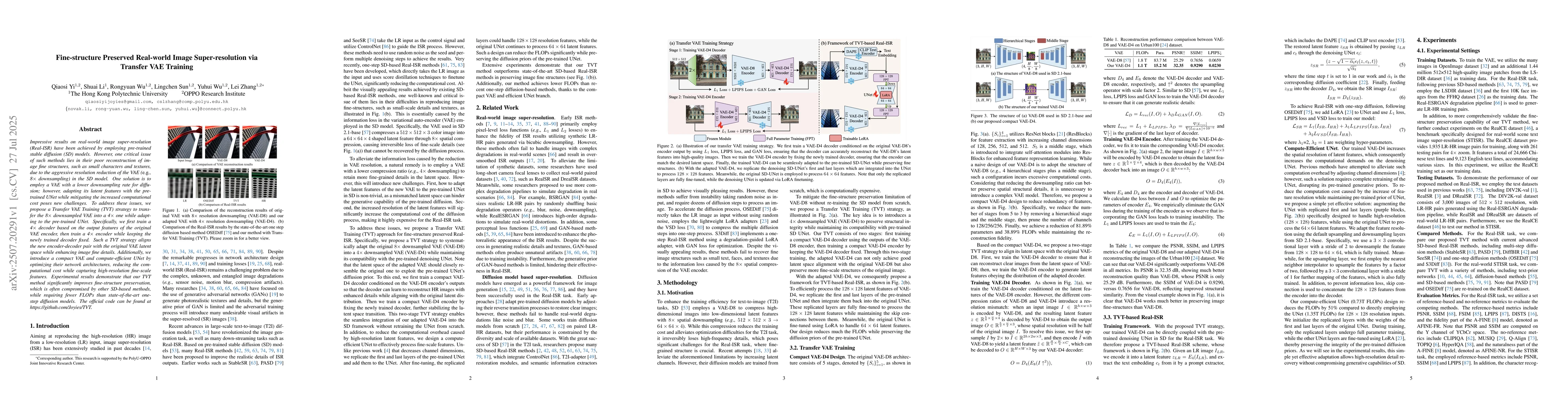 Thumbnail for Fine-structure Preserved Real-world Image Super-resolution via Transfer
  VAE Training