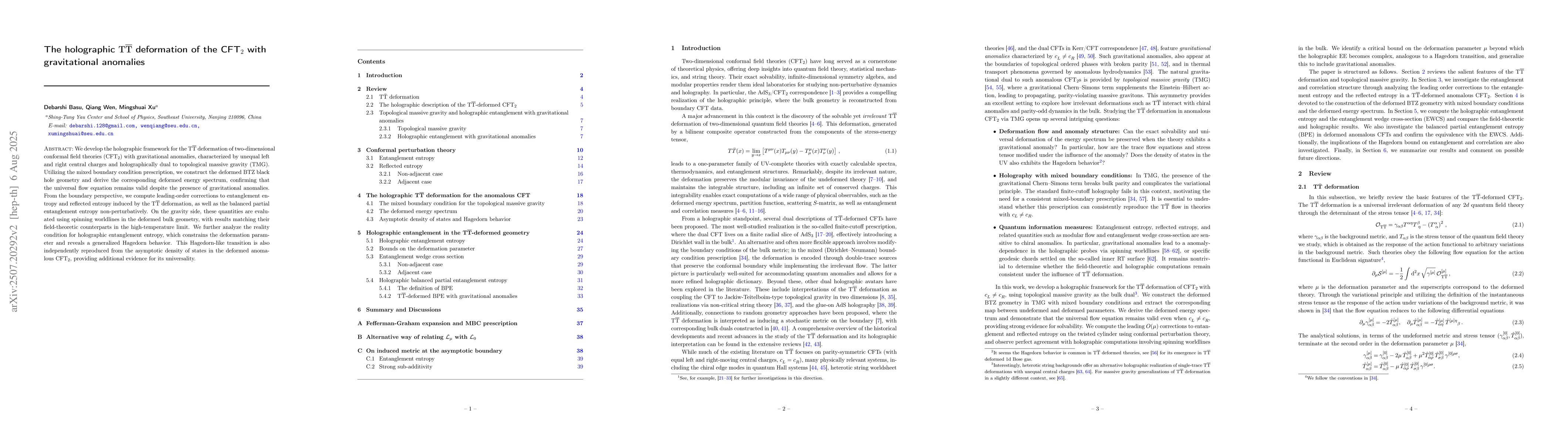 Thumbnail for The holographic $\TTbar$ deformation of the CFT$_2$ with gravitational
  anomalies