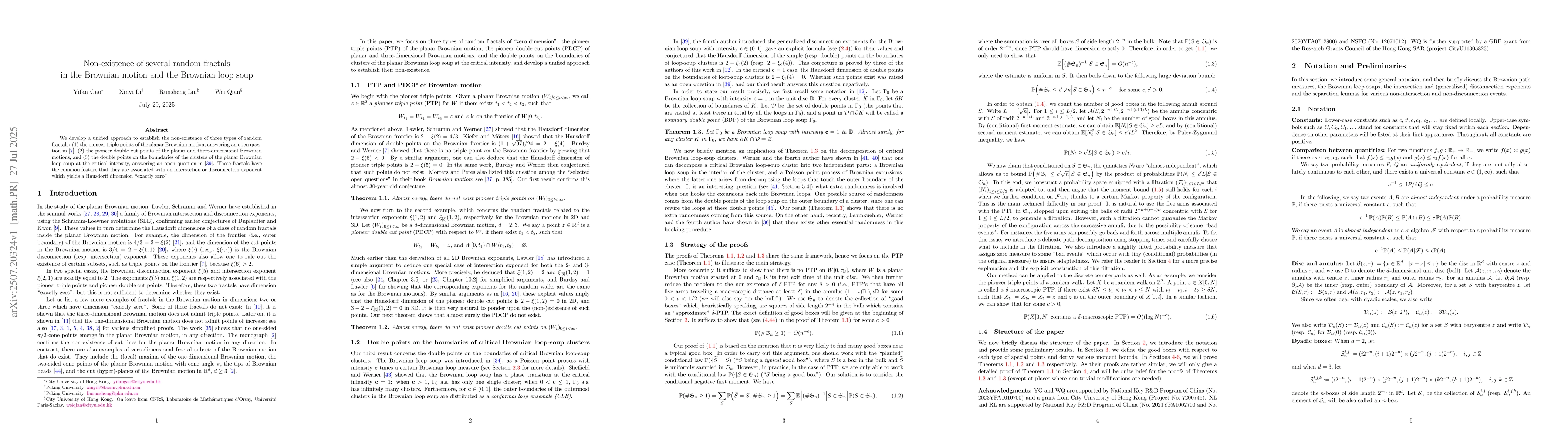Thumbnail for Non-existence of several random fractals in the Brownian motion and the
  Brownian loop soup