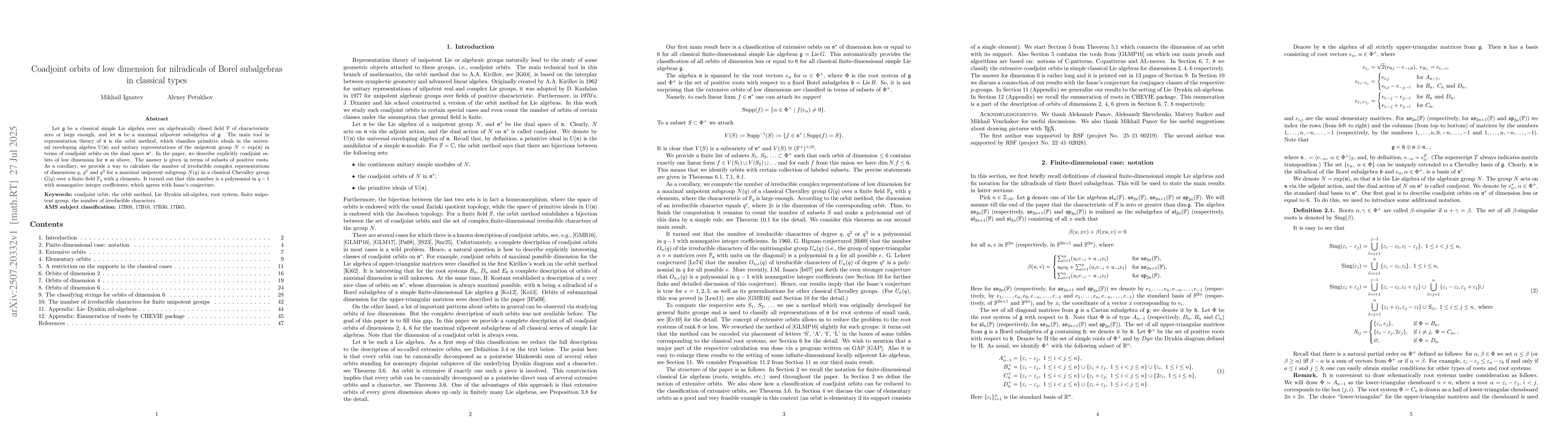Thumbnail for Coadjoint orbits of low dimension for nilradicals of Borel subalgebras
  in classical types