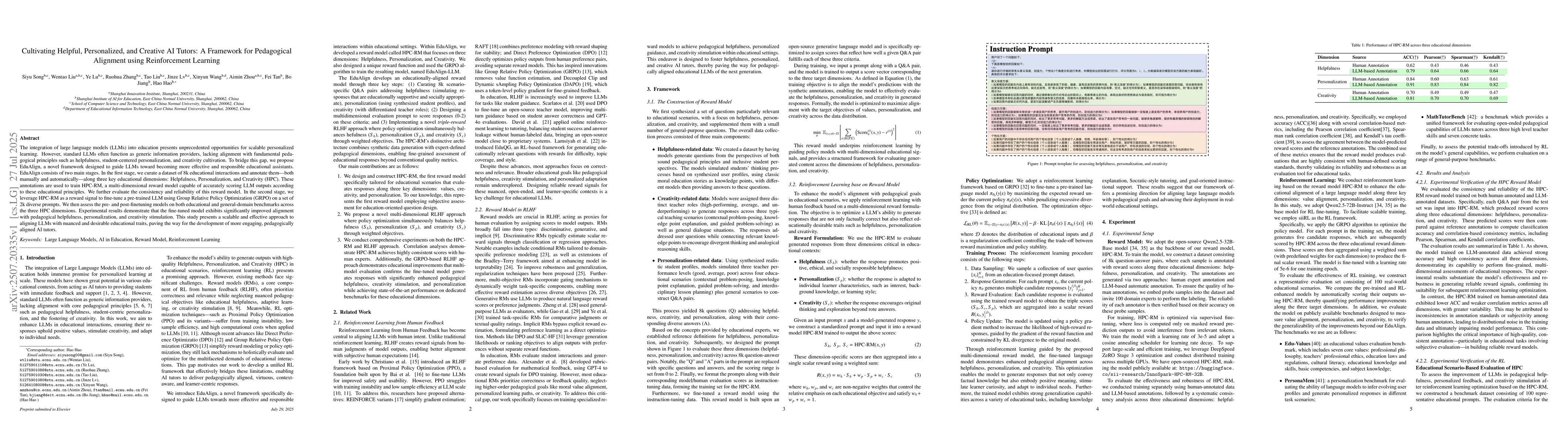 Thumbnail for Cultivating Helpful, Personalized, and Creative AI Tutors: A Framework
  for Pedagogical Alignment using Reinforcement Learning