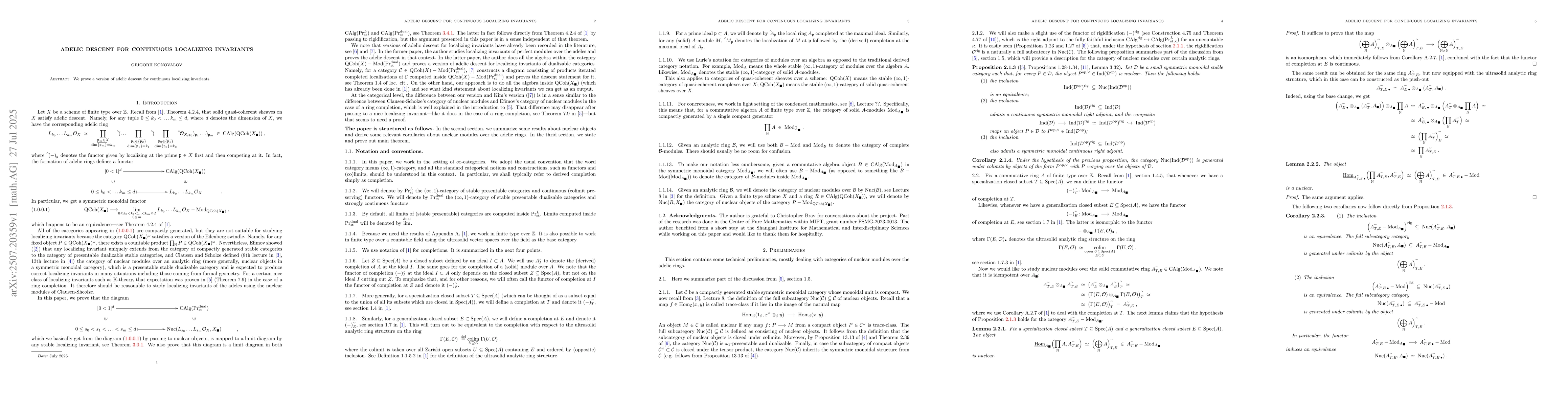 Thumbnail for Adelic descent for continuous localizing invariants
