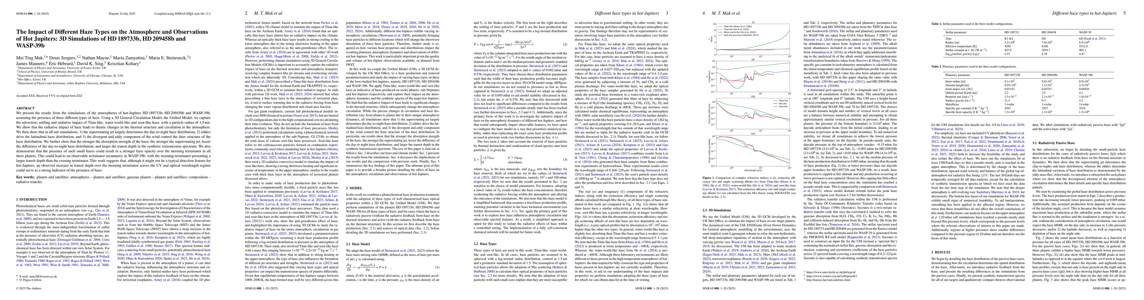 Thumbnail for The Impact of Different Haze Types on the Atmosphere and Observations of
  Hot Jupiters: 3D Simulations of HD 189733b, HD209458b and WASP-39b