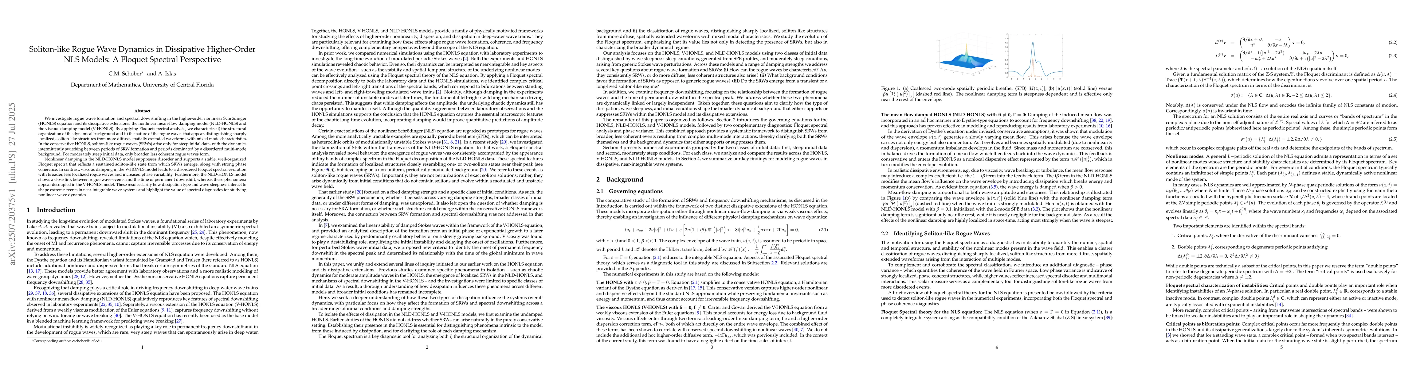 Thumbnail for Soliton-like Rogue Wave Dynamics in Dissipative Higher-Order NLS Models:
  A Floquet Spectral Perspective