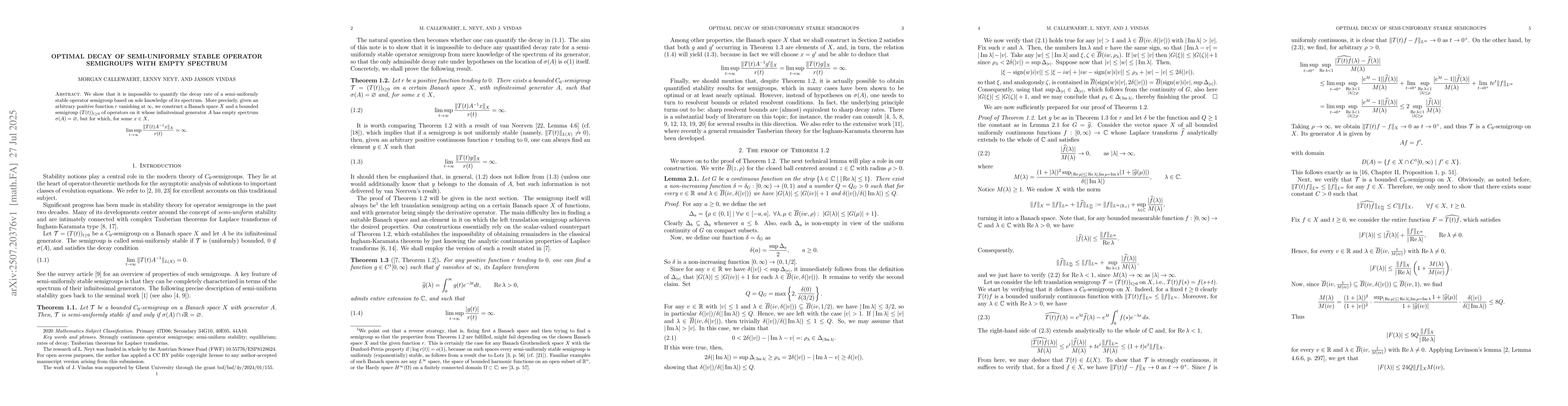 Thumbnail for Optimal decay of semi-uniformly stable operator semigroups with empty
  spectrum
