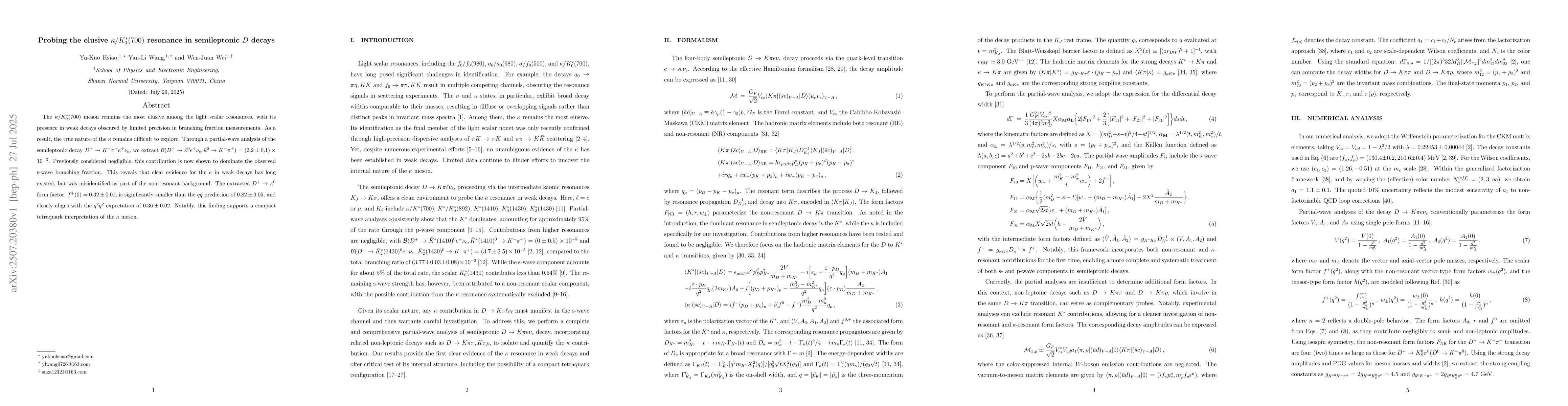 Thumbnail for Probing the elusive $κ/K_0^*(700)$ resonance in semileptonic $D$
  decays