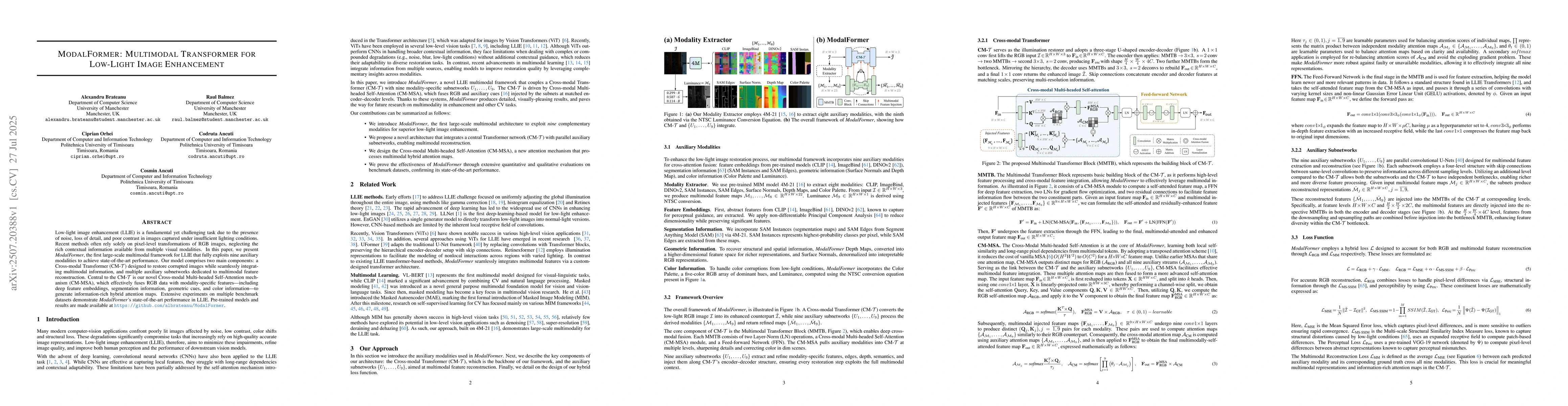 Thumbnail for ModalFormer: Multimodal Transformer for Low-Light Image Enhancement