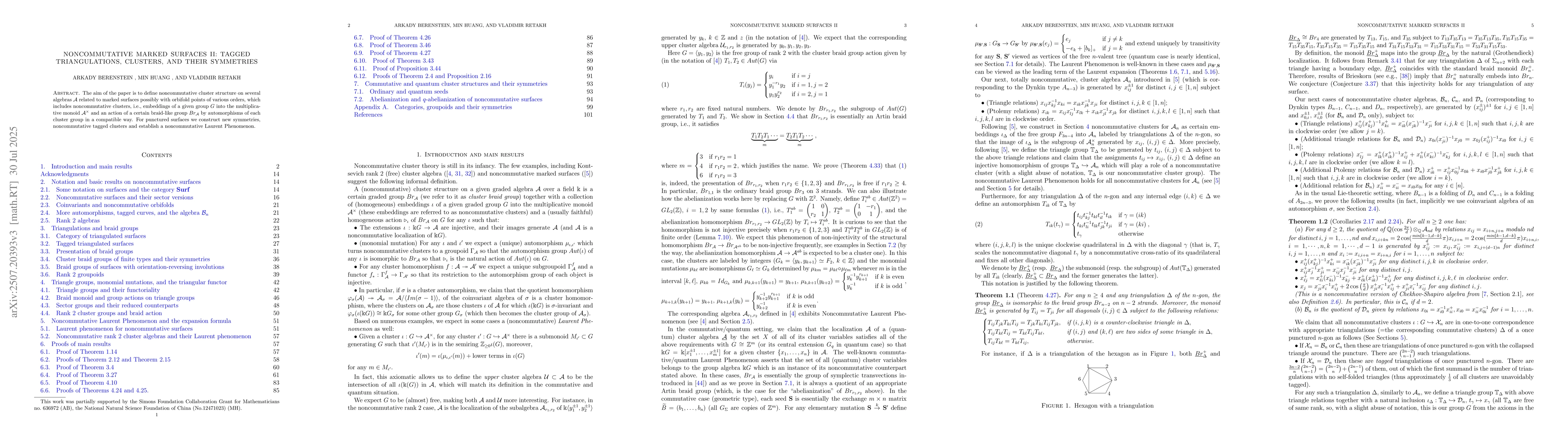 Thumbnail for Noncommutative marked surfaces II: tagged triangulations, clusters, and
  their symmetries