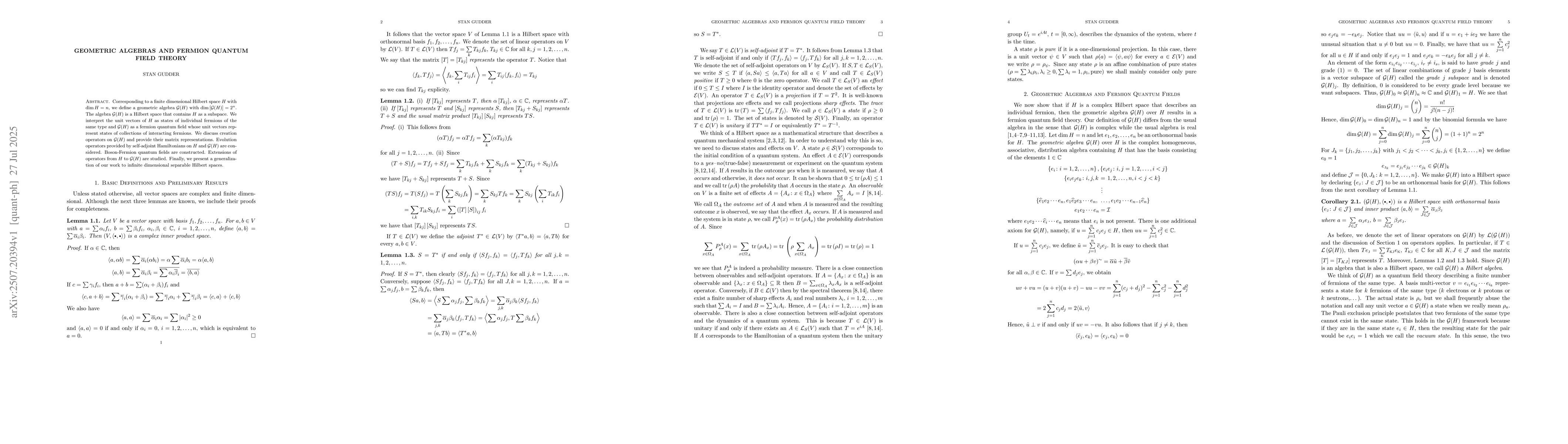Thumbnail for Geometric Algebras and Fermion Quantum Field Theory