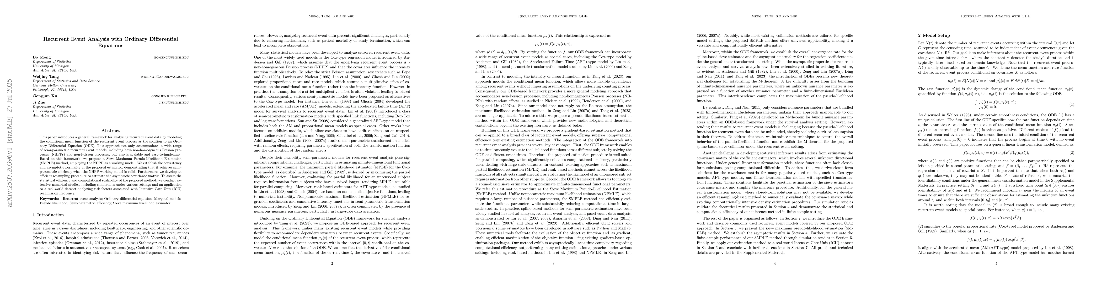 Thumbnail for Recurrent Event Analysis with Ordinary Differential Equations