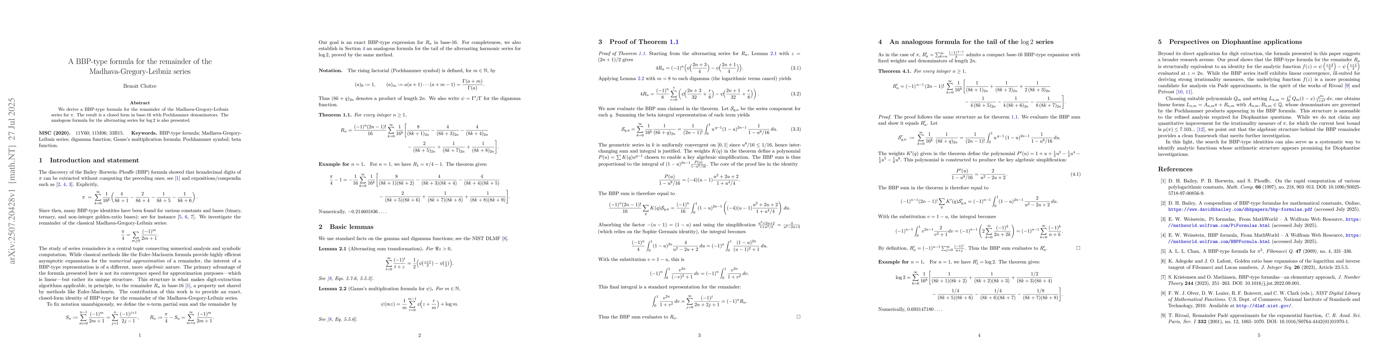 Thumbnail for A BBP-type formula for the remainder of the Madhava-Gregory-Leibniz
  series