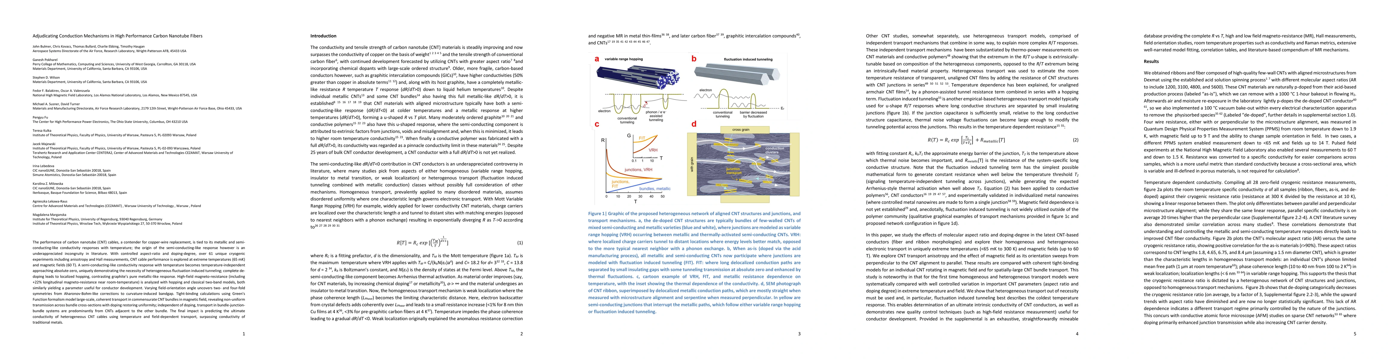 Thumbnail for Adjudicating Conduction Mechanisms in High Performance Carbon Nanotube
  Fibers
