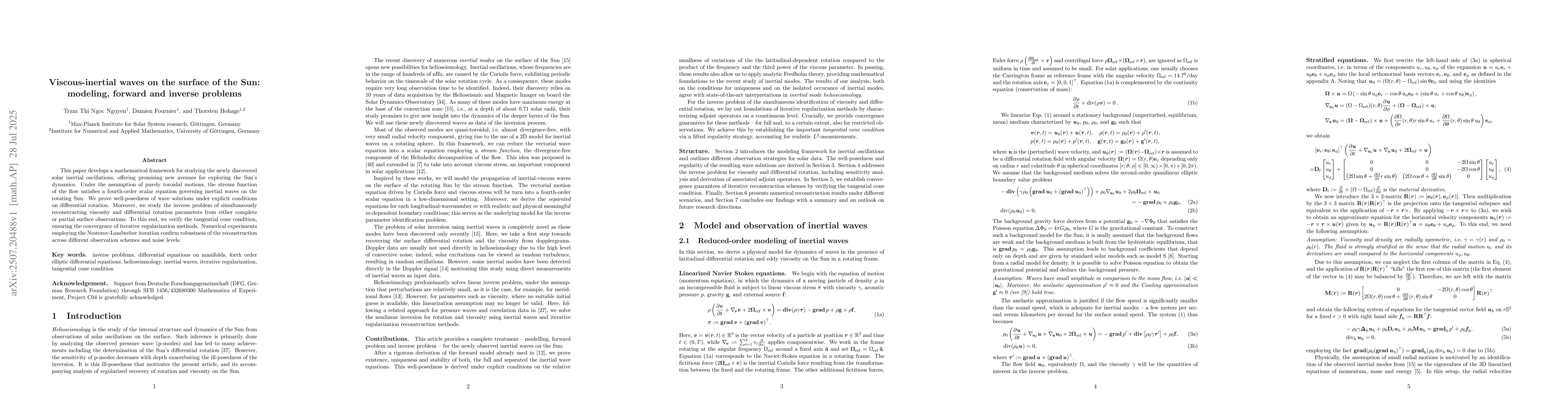 Thumbnail for Viscous-inertial waves on the surface of the Sun: modeling, forward and
  inverse problems