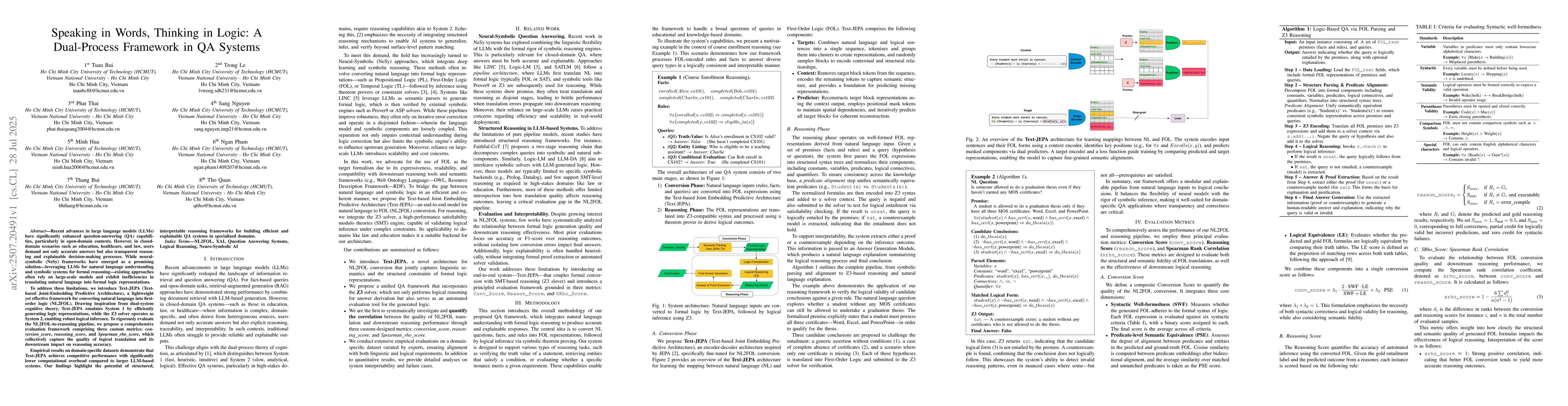 Thumbnail for Speaking in Words, Thinking in Logic: A Dual-Process Framework in QA
  Systems