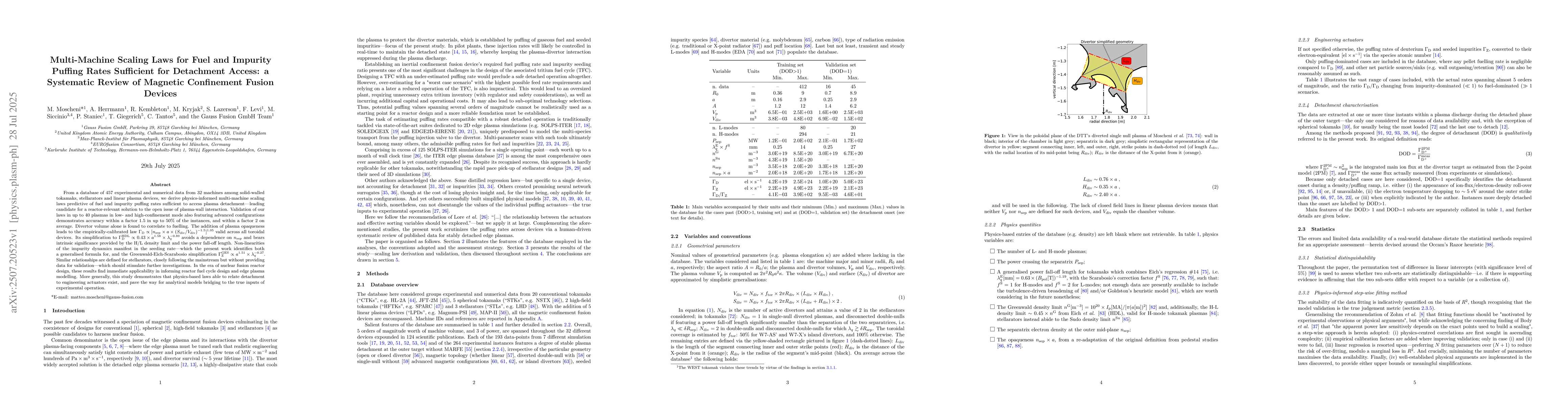 Thumbnail for Multi-Machine Scaling Laws for Fuel and Impurity Puffing Rates
  Sufficient for Detachment Access: a Systematic Review of Magnetic Confinement
  Fusion Devices