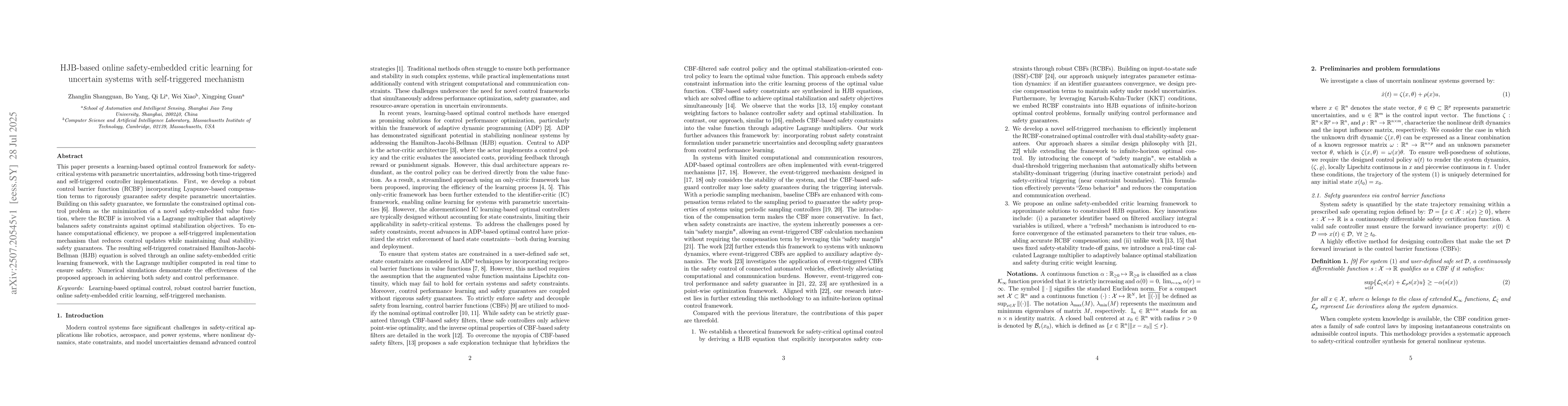 Thumbnail for HJB-based online safety-embedded critic learning for uncertain systems
  with self-triggered mechanism