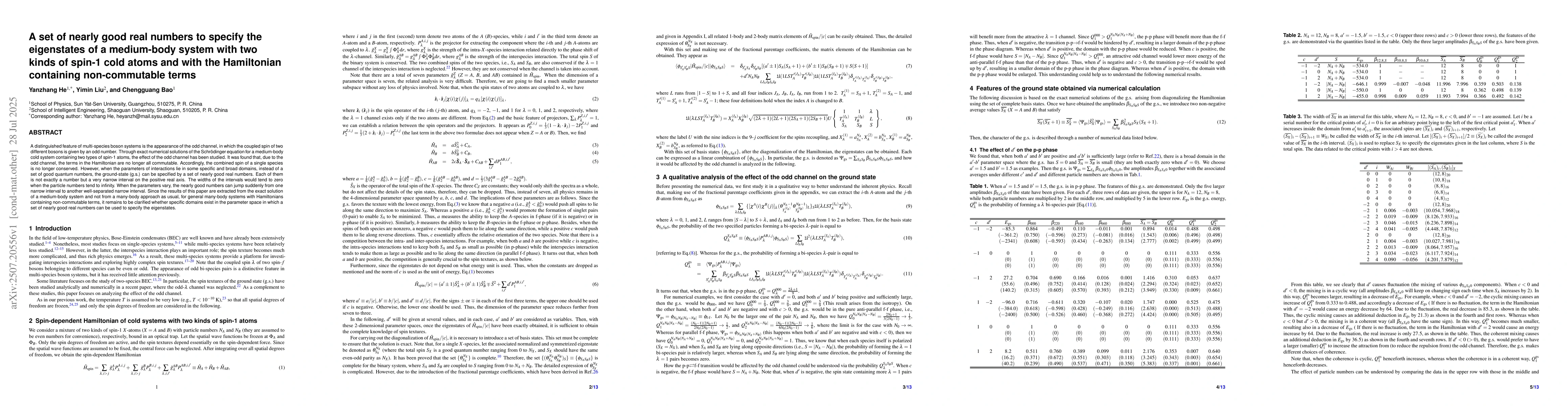 Thumbnail for A set of nearly good real numbers to specify the eigenstates of a
  medium-body system with two kinds of spin-1 cold atoms and with the
  Hamiltonian containing non-commutable terms