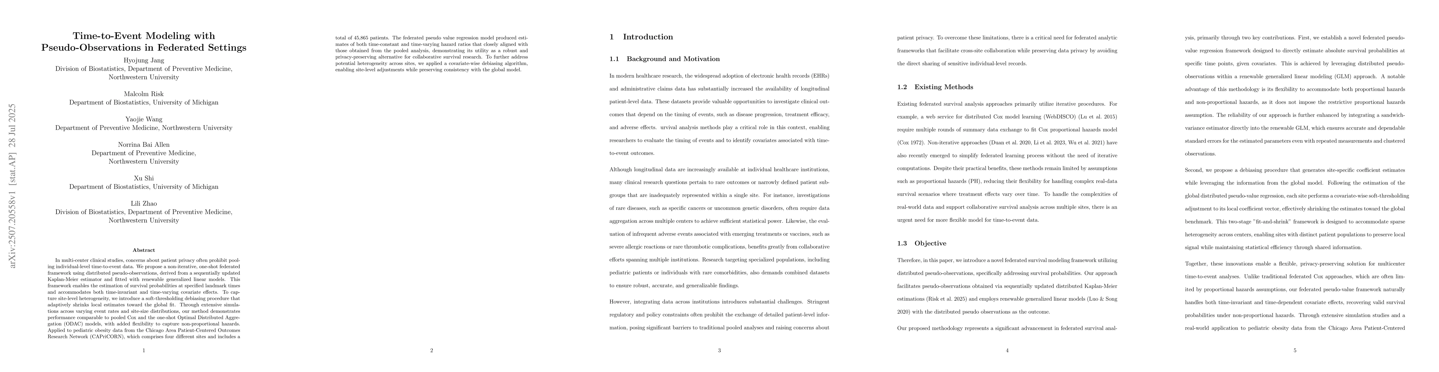 Thumbnail for Time-to-Event Modeling with Pseudo-Observations in Federated Settings