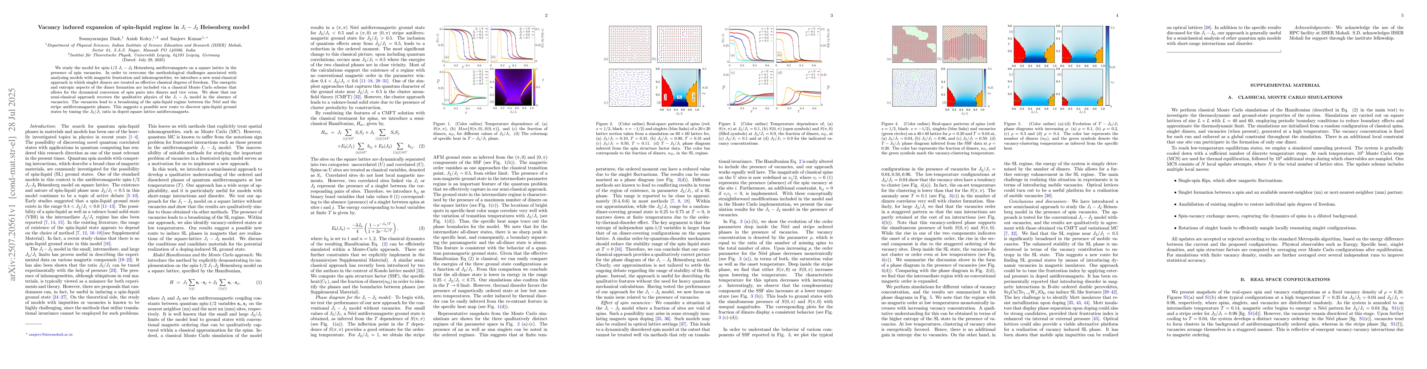 Thumbnail for Vacancy induced expansion of spin-liquid regime in J1-J2 Heisenberg
  model