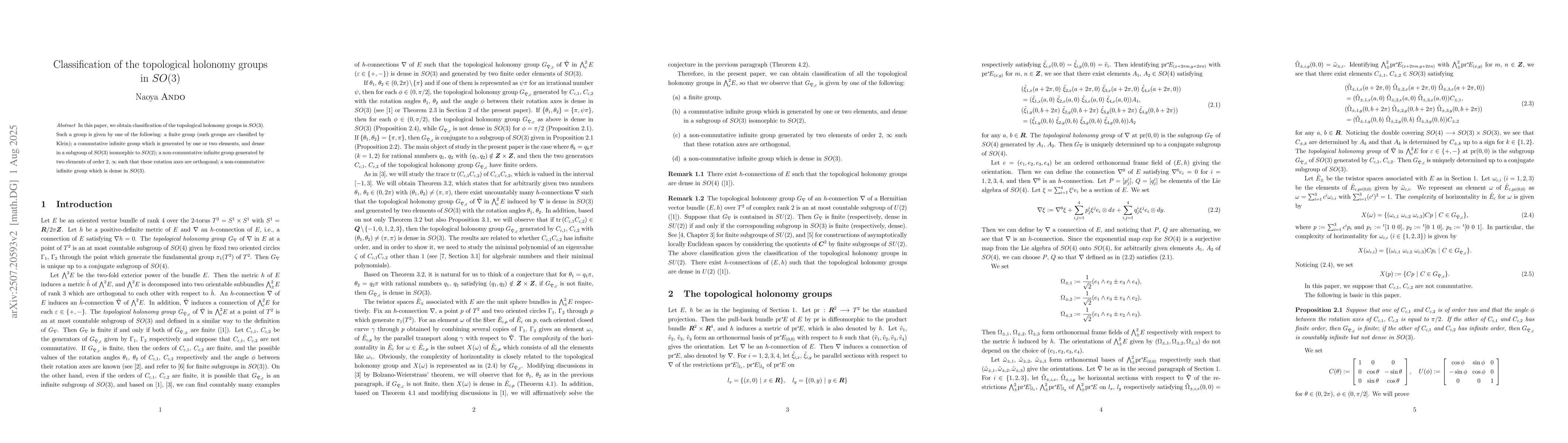 Thumbnail for Classification of the topological holonomy groups in $SO(3)$