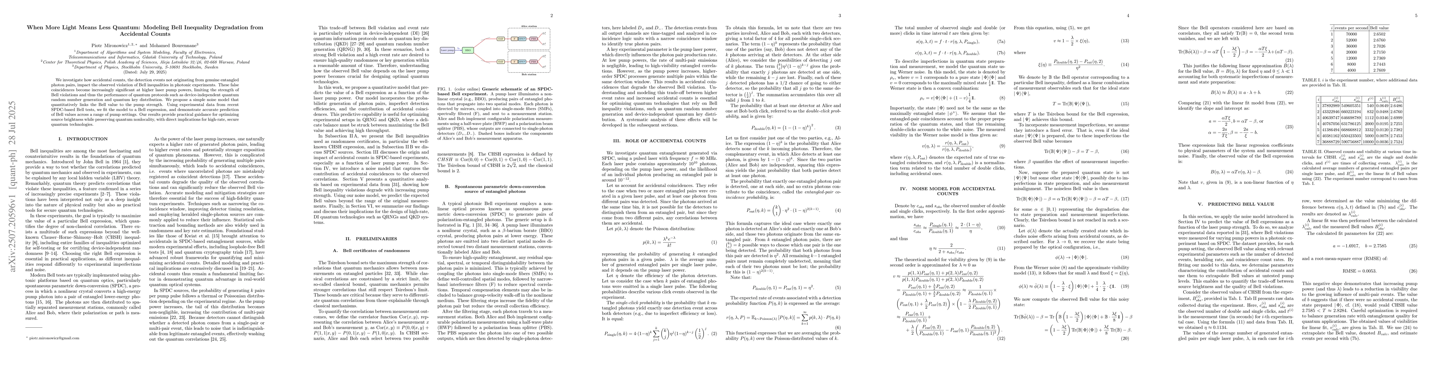 Thumbnail for When More Light Means Less Quantum: Modeling Bell Inequality Degradation
  from Accidental Counts