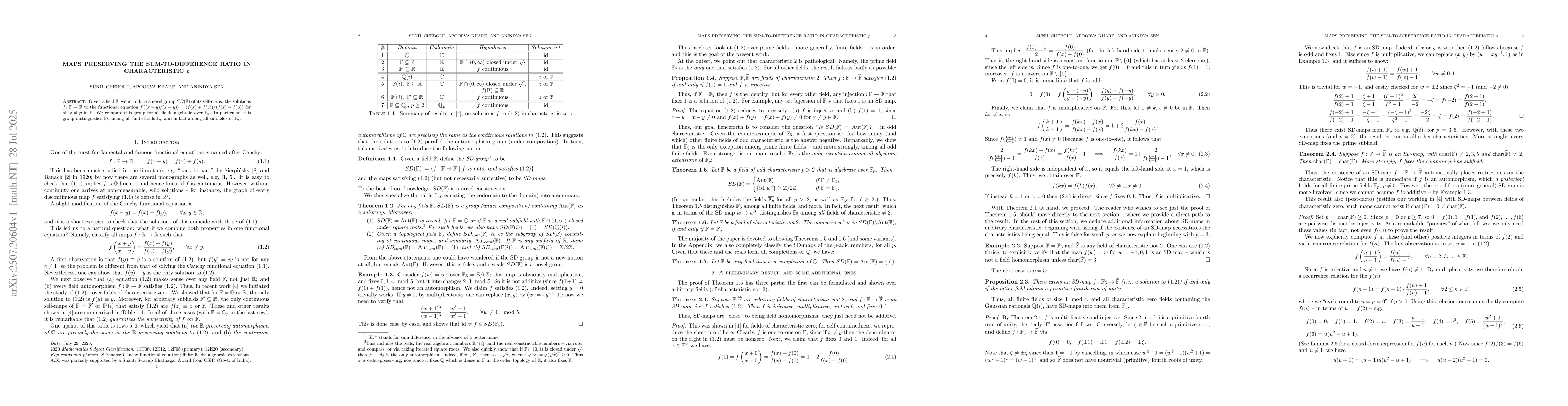Thumbnail for Maps preserving the sum-to-difference ratio in characteristic $p$