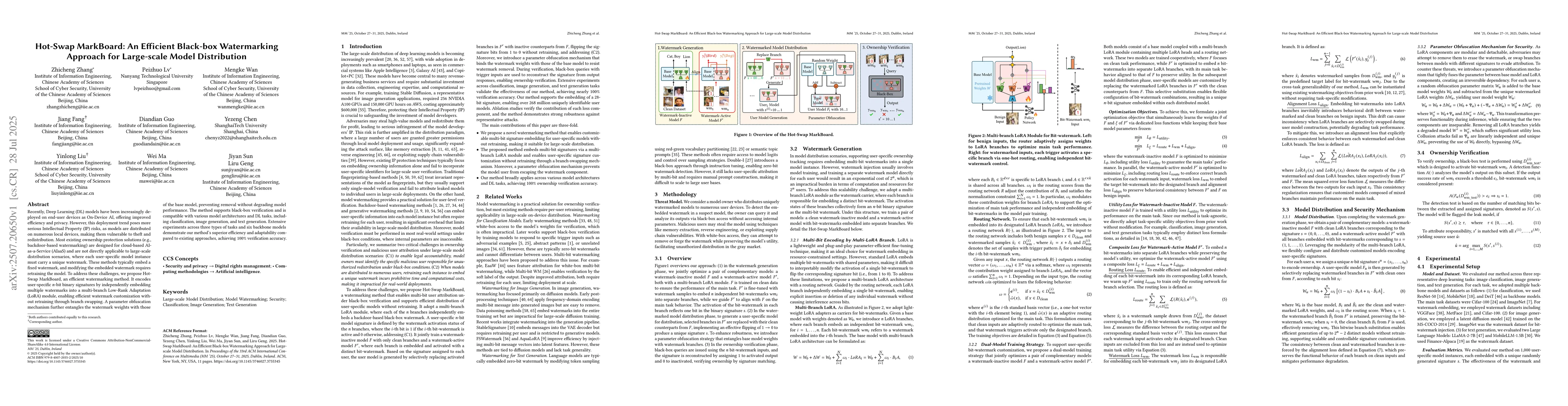 Thumbnail for Hot-Swap MarkBoard: An Efficient Black-box Watermarking Approach for
  Large-scale Model Distribution
