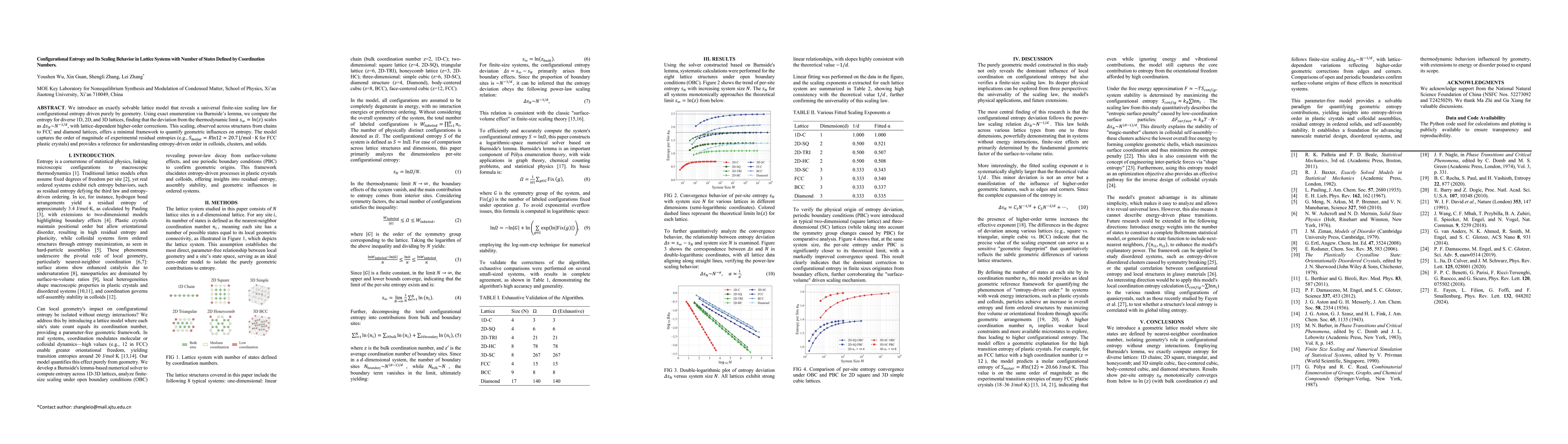 Thumbnail for Configurational Entropy and Its Scaling Behavior in Lattice Systems with
  Number of States Defined by Coordination Numbers