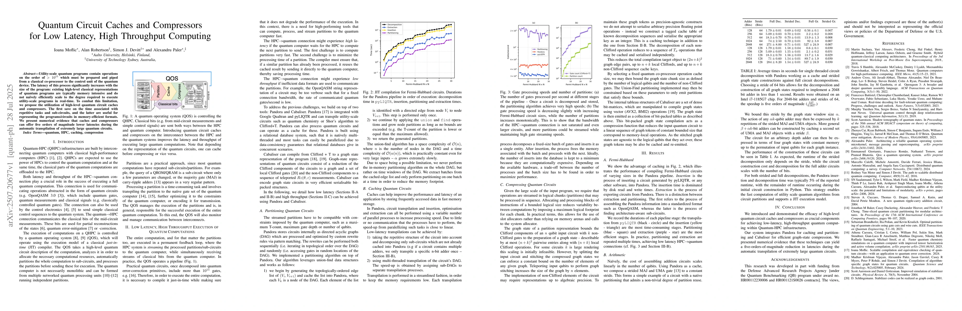 Thumbnail for Quantum Circuit Caches and Compressors for Low Latency, High Throughput
  Computing