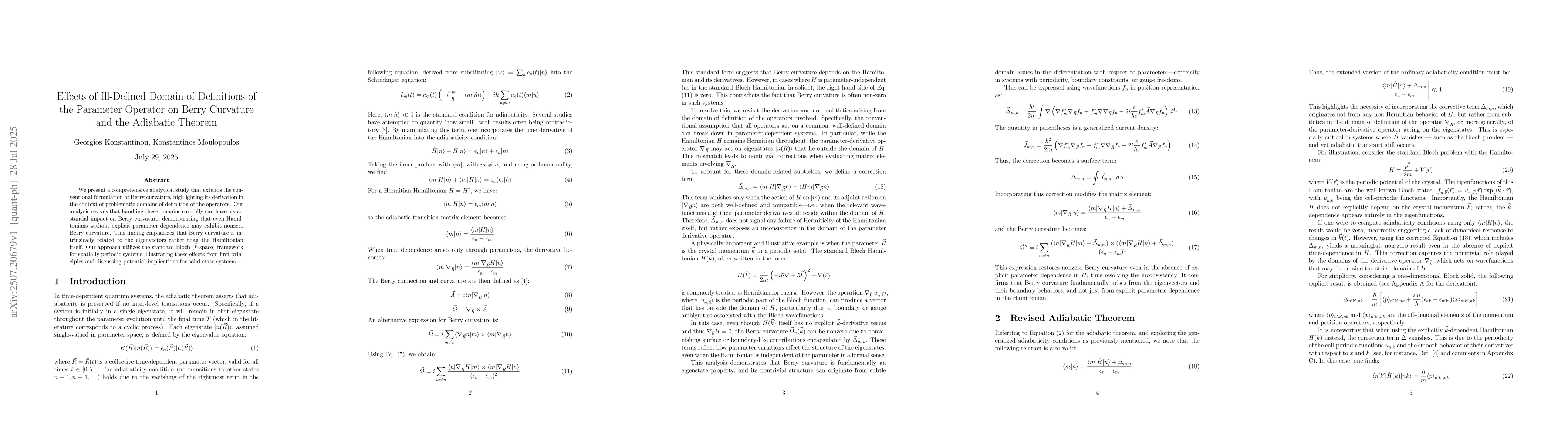 Thumbnail for Effects of Ill-Defined Domain of Definitions of the Parameter Operator
  on Berry Curvature and the Adiabatic Theorem
