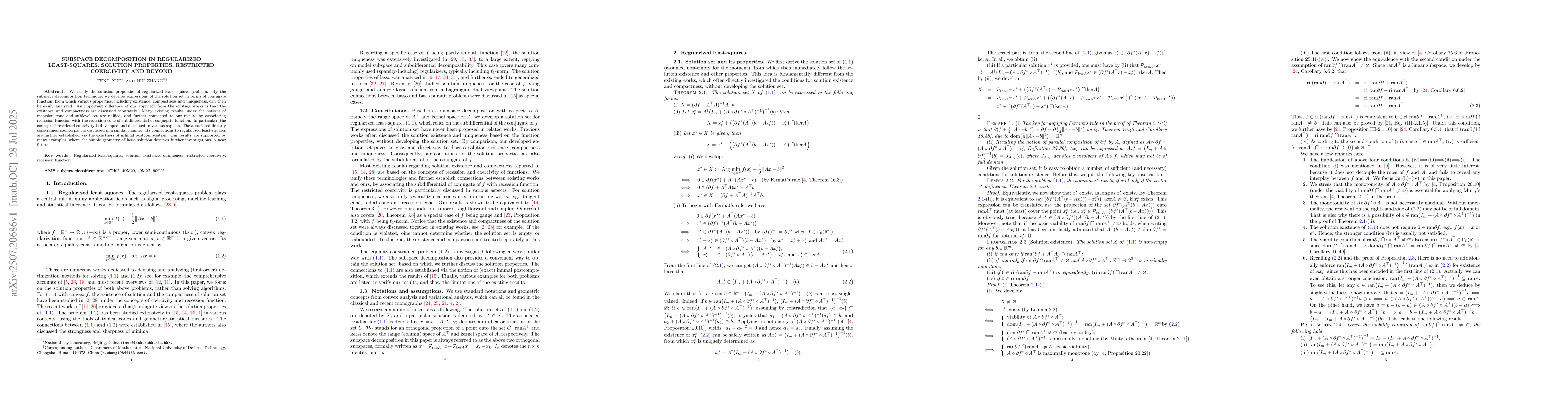 Thumbnail for Subspace decomposition in regularized least-squares: solution
  properties, restricted coercivity and beyond