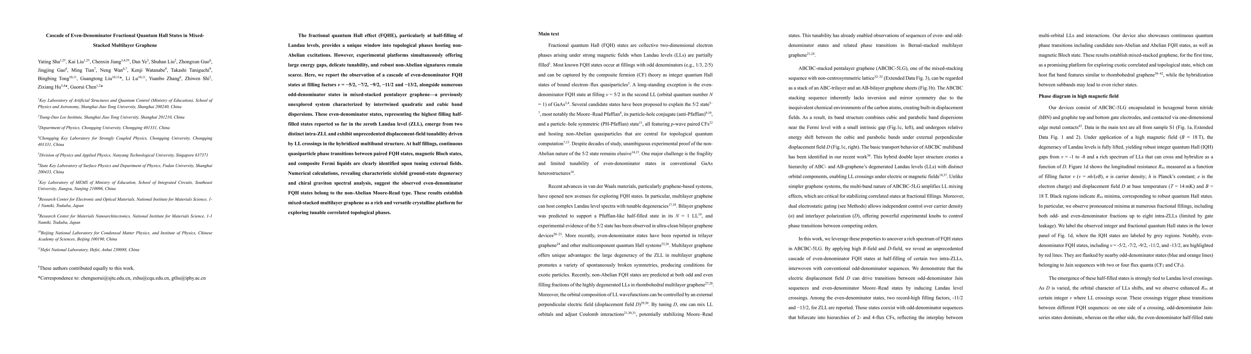 Thumbnail for Cascade of Even-Denominator Fractional Quantum Hall States in
  Mixed-Stacked Multilayer Graphene