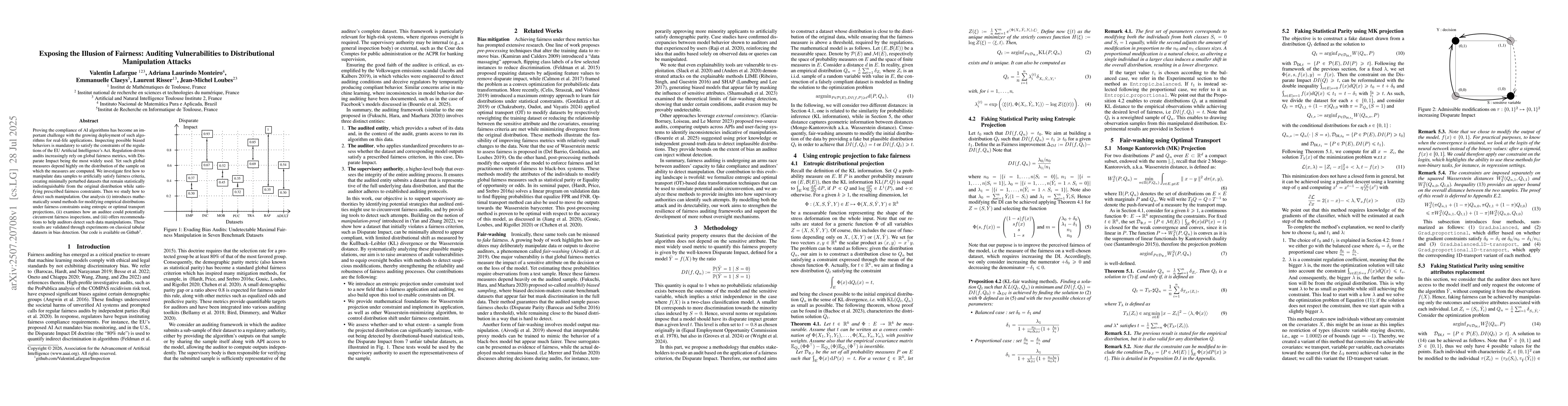 Thumbnail for Exposing the Illusion of Fairness: Auditing Vulnerabilities to
  Distributional Manipulation Attacks