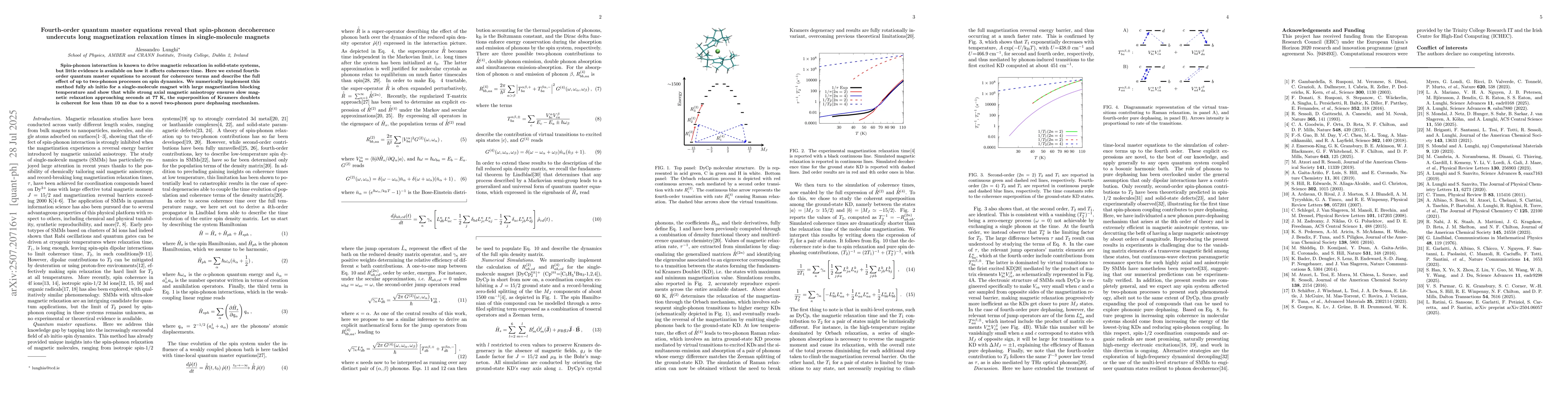 Thumbnail for Fourth-order quantum master equations reveal that spin-phonon
  decoherence undercuts long magnetization relaxation times in single-molecule
  magnets
