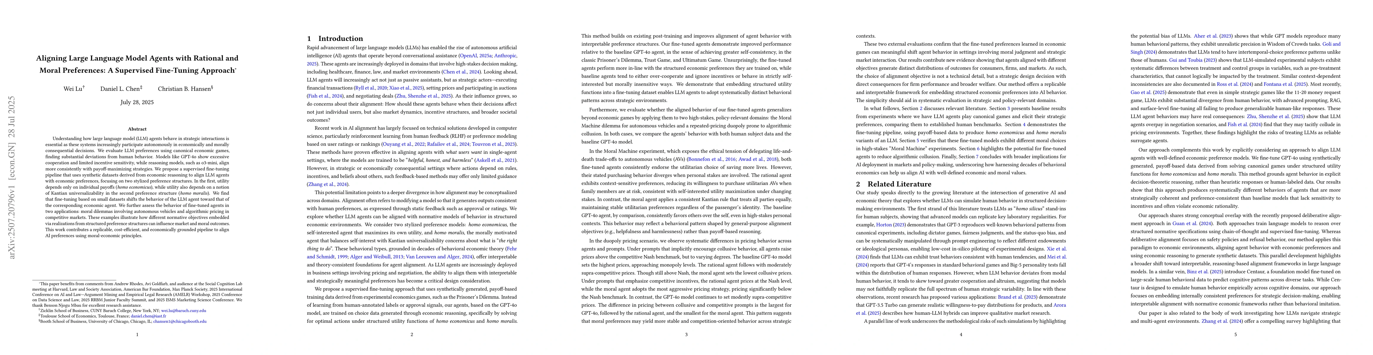 Thumbnail for Aligning Large Language Model Agents with Rational and Moral
  Preferences: A Supervised Fine-Tuning Approach
