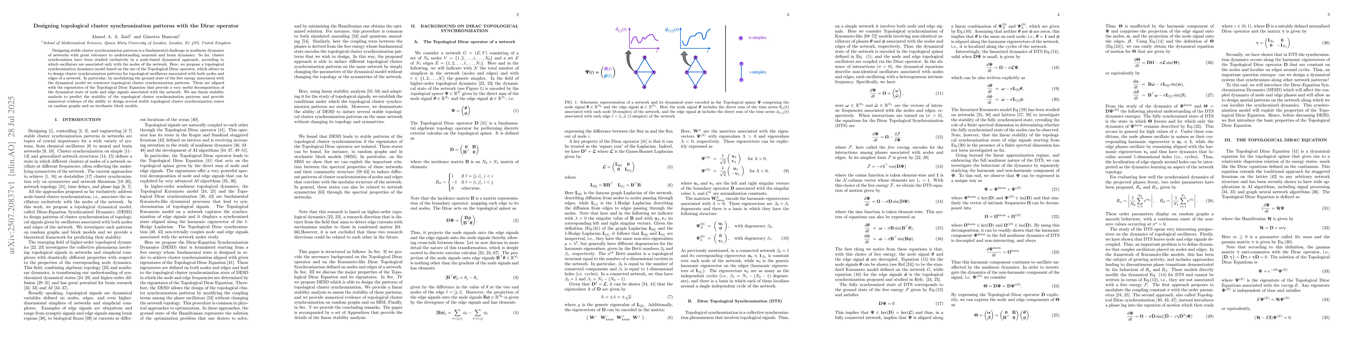 Thumbnail for Designing topological cluster synchronization patterns with the Dirac
  operator