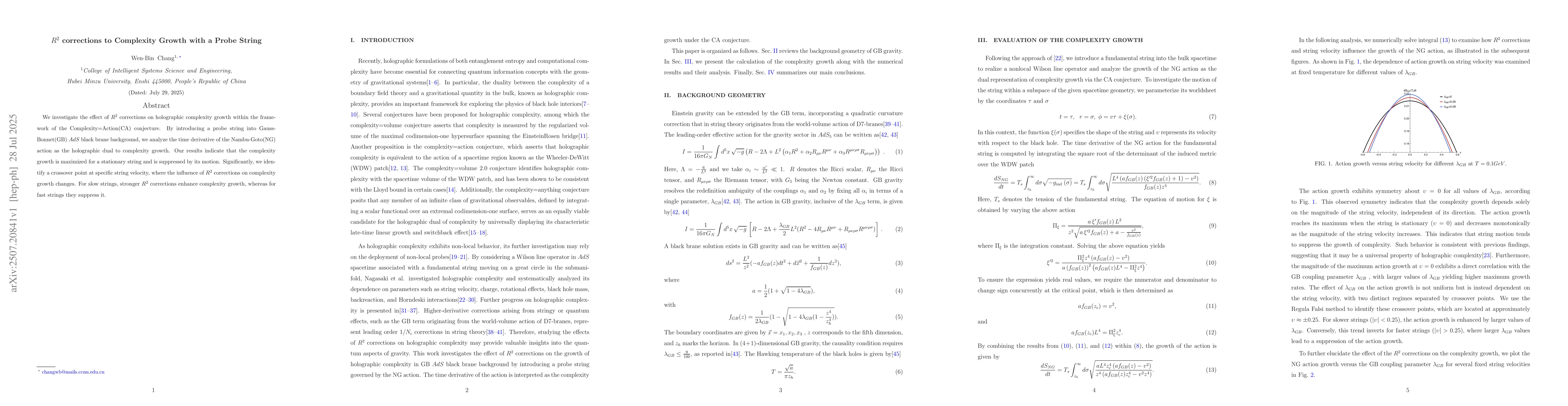 Thumbnail for $R^2$ corrections to Complexity Growth with a Probe String