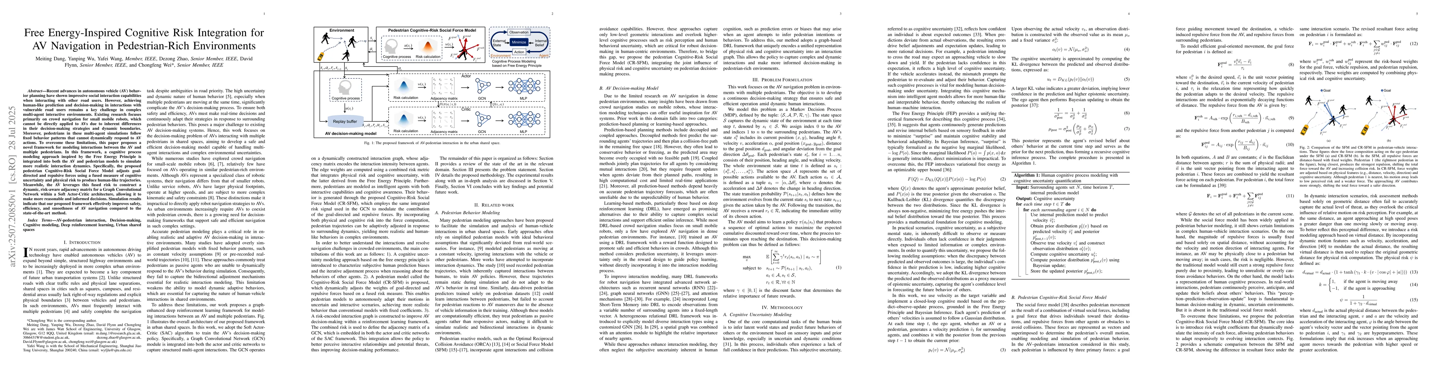 Thumbnail for Free Energy-Inspired Cognitive Risk Integration for AV Navigation in
  Pedestrian-Rich Environments