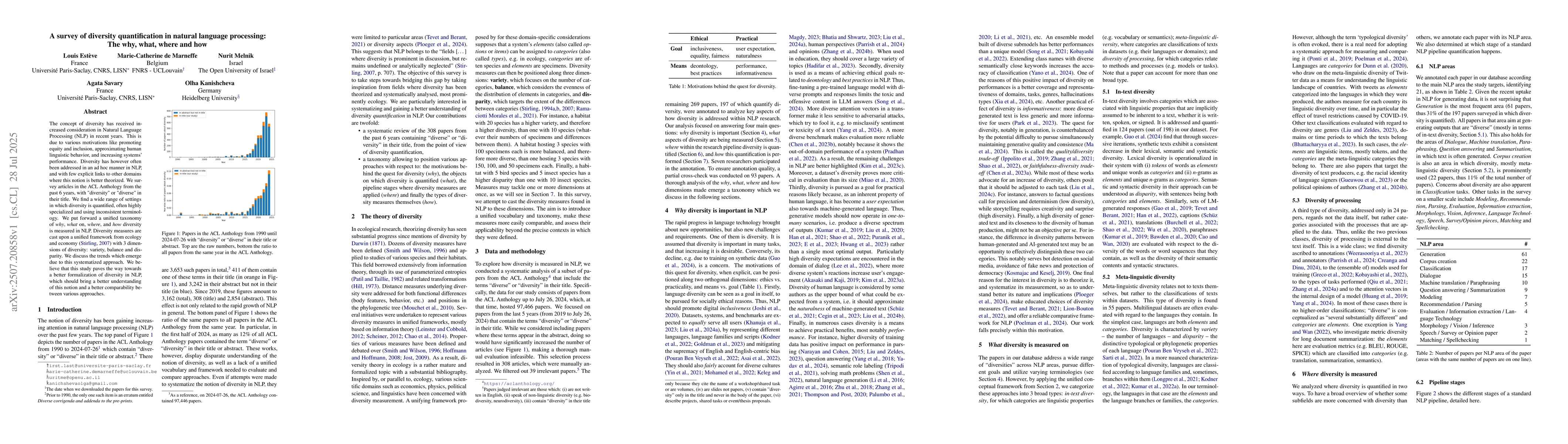 Thumbnail for A survey of diversity quantification in natural language processing: The
  why, what, where and how