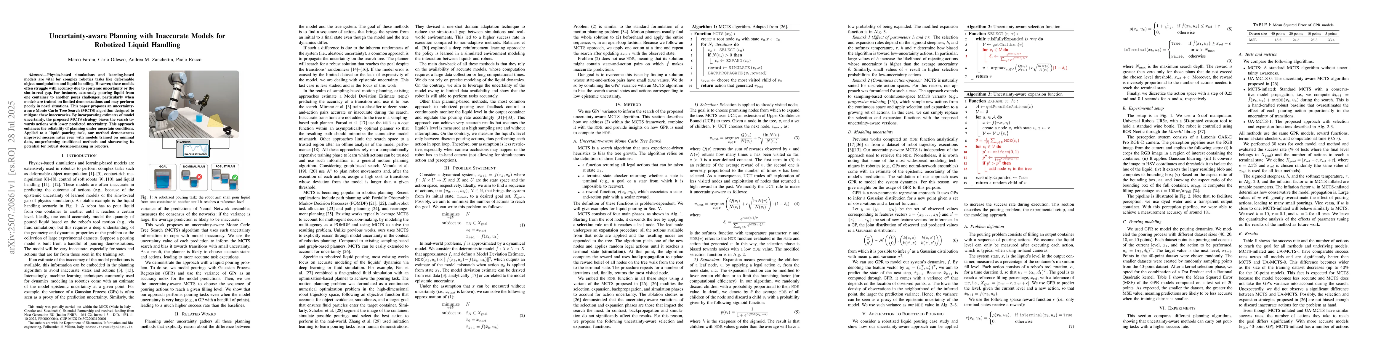 Thumbnail for Uncertainty-aware Planning with Inaccurate Models for Robotized Liquid
  Handling
