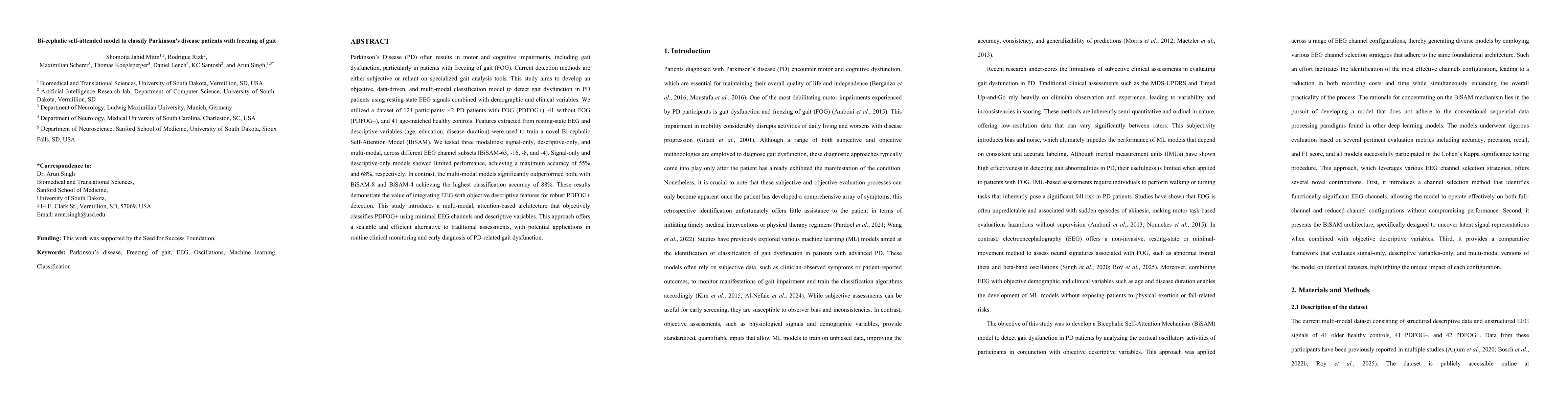 Thumbnail for Bi-cephalic self-attended model to classify Parkinson's disease patients
  with freezing of gait
