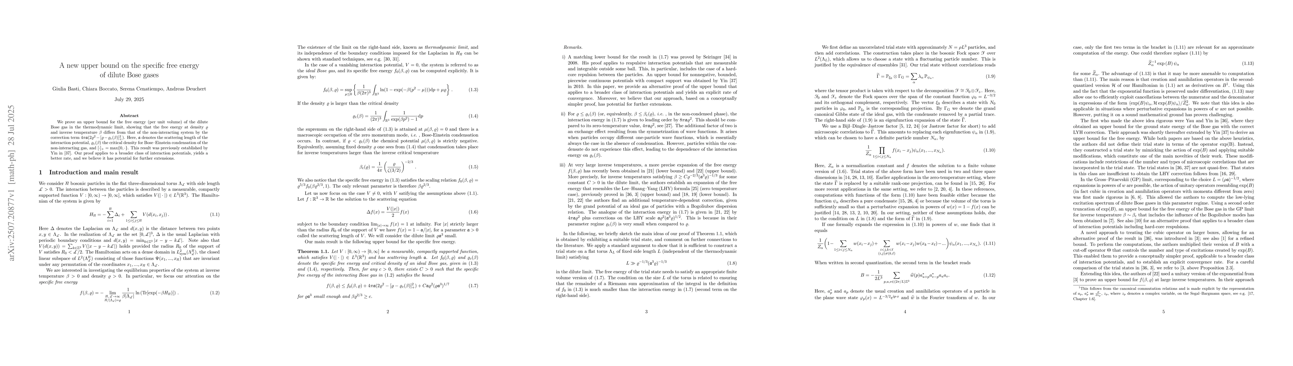 Thumbnail for A new upper bound on the specific free energy of dilute Bose gases