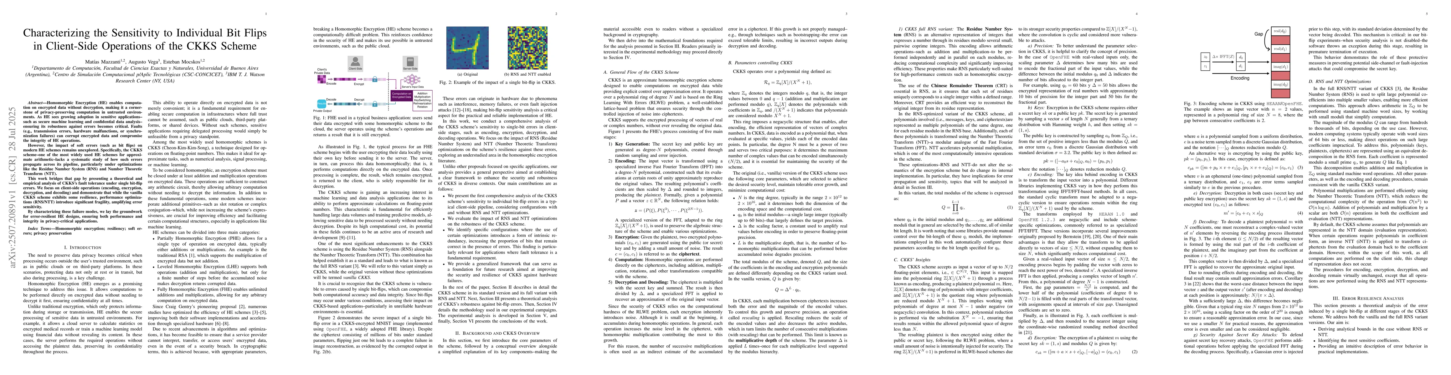 Thumbnail for Characterizing the Sensitivity to Individual Bit Flips in Client-Side
  Operations of the CKKS Scheme