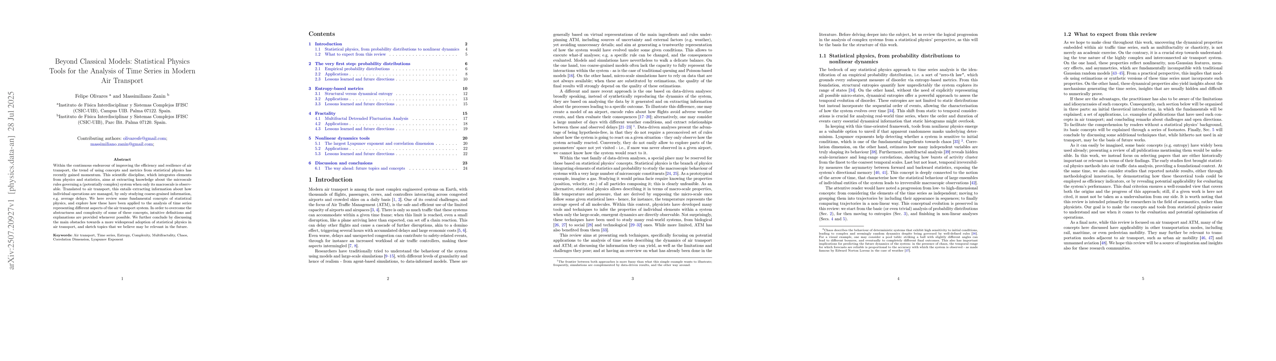 Thumbnail for Beyond Classical Models: Statistical Physics Tools for the Analysis of
  Time Series in Modern Air Transport