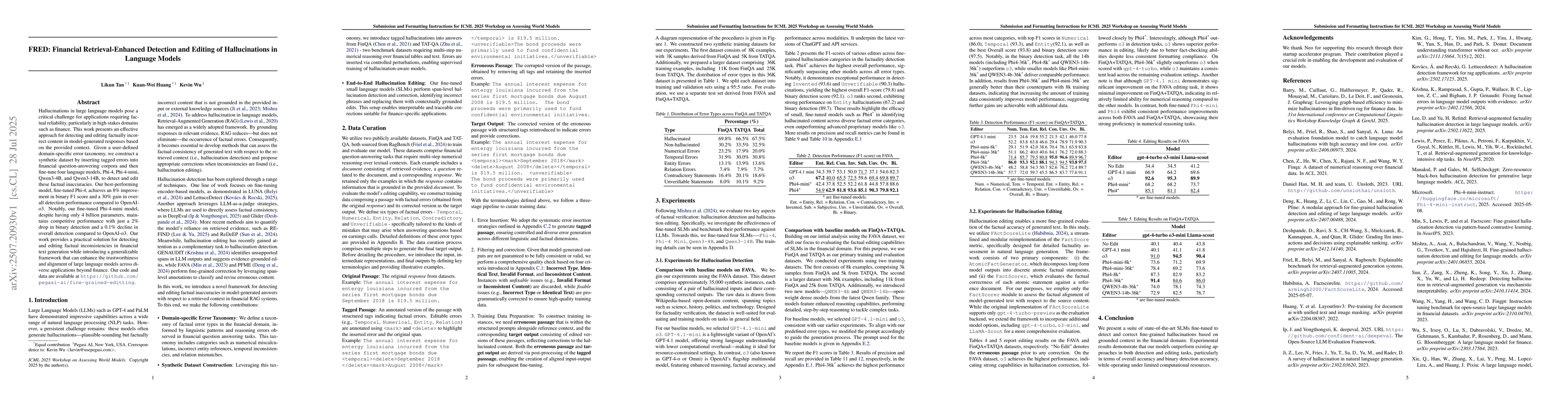 Thumbnail for FRED: Financial Retrieval-Enhanced Detection and Editing of
  Hallucinations in Language Models